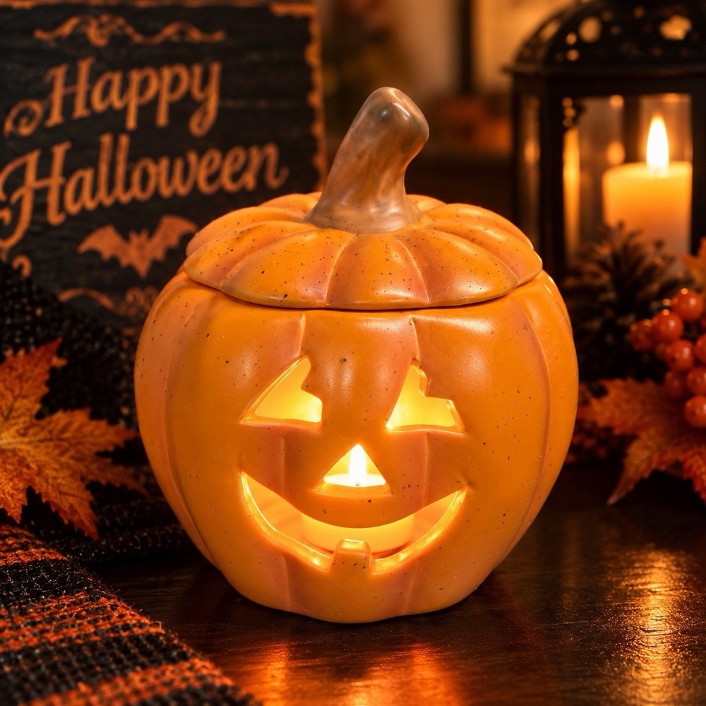 PartyLite Jack O Lantern Pumpkin Candle Holder Luminary Ceramic Halloween 4"